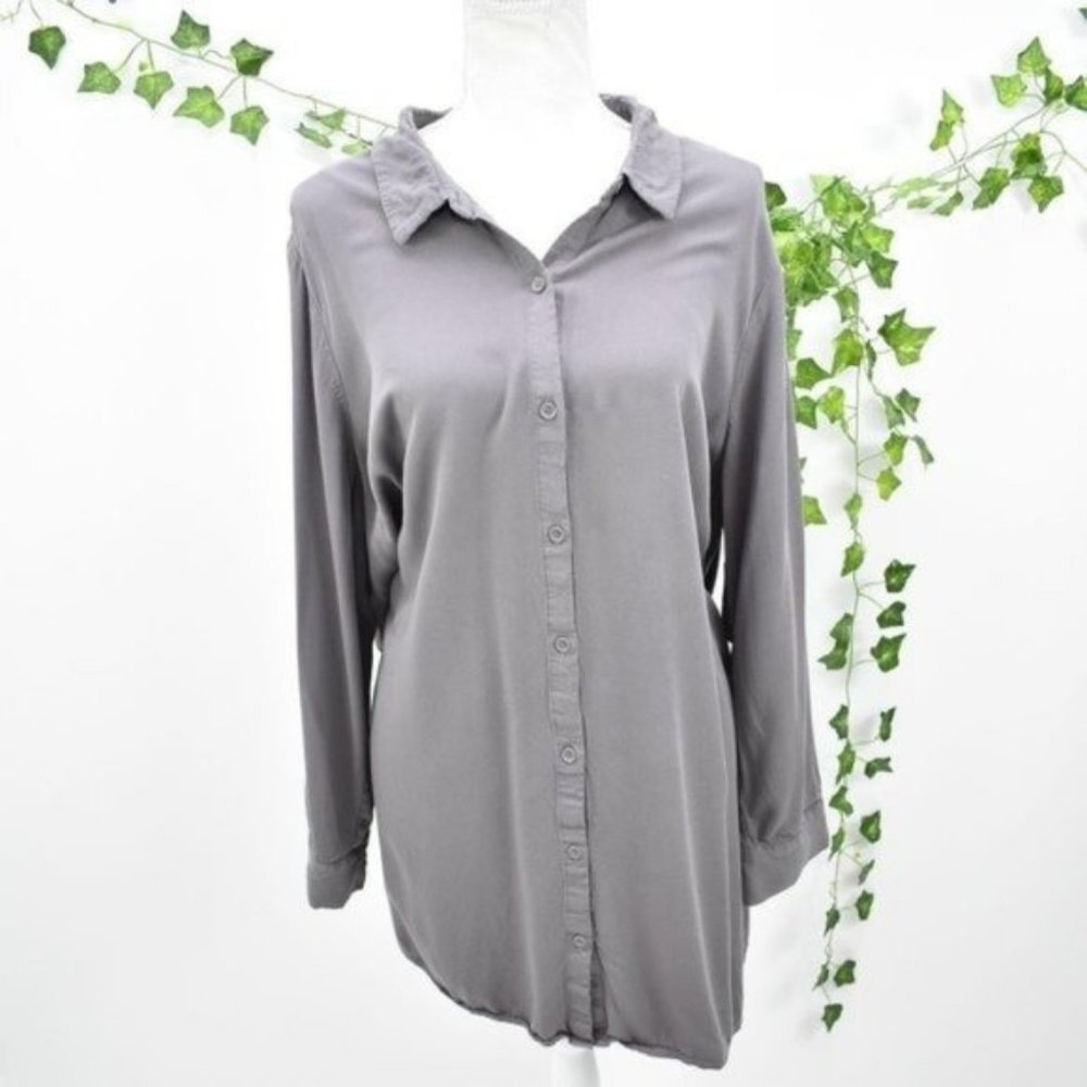 Just Fab gray button up collar casual blouse 2XL
